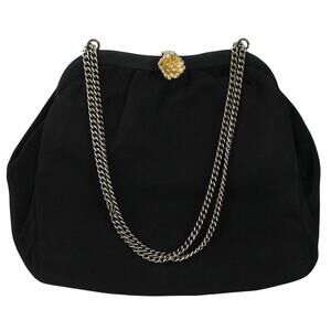 Vintage 40s Black Satin Crepe Chain Strap Evening Bag Purse